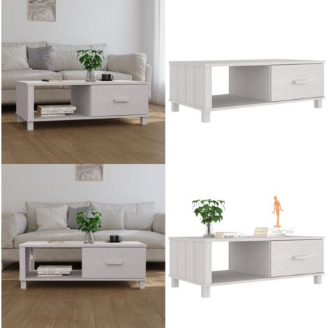 Mesa de centro HAMAR madera maciza de pino blanco 100x55x35 cm - Mesa de madera - Mesa de centro de pino