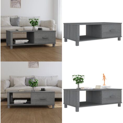 Mesa de centro HAMAR madera maciza pino gris oscuro 100x55x35cm - Mesa de madera - Mesa de centro de pino
