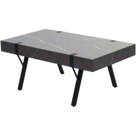 Mesa de centro HHG-740, mesa de salón mesa auxiliar mesa de sofá, metal 43x110x60cm, aspecto mármol gris