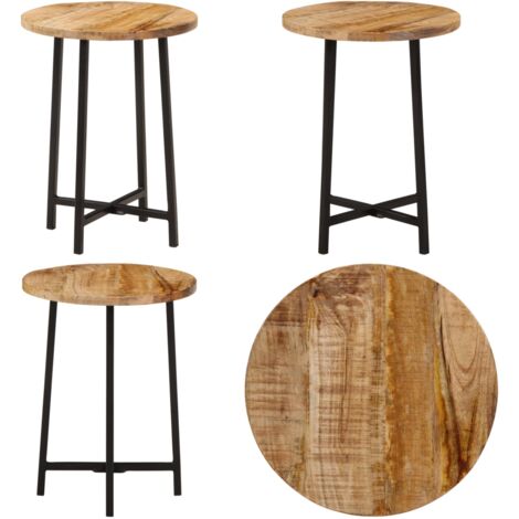 Mesa de centro hierro y madera maciza de mango 35x35x45 cm - Madera maciza - Hierro