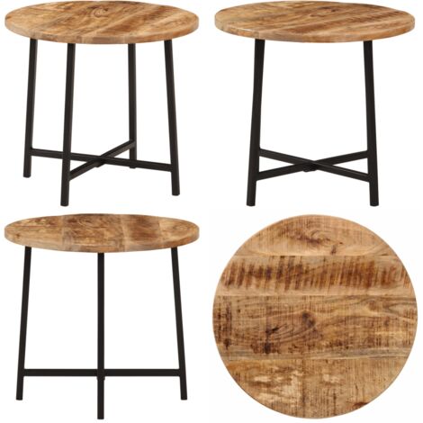 Mesa de centro hierro y madera maciza de mango 45x45x40 cm - Madera maciza - Mango