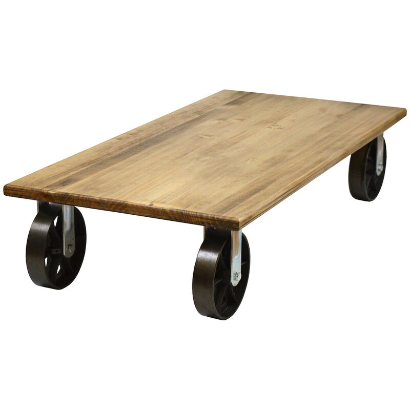 

Mesa de centro industrial con ruedas de fundición – 60x120x27cm