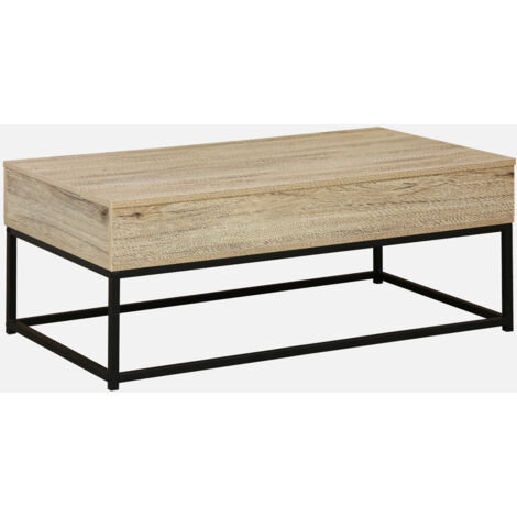 Mesa de centro industrial efecto madera, elevable