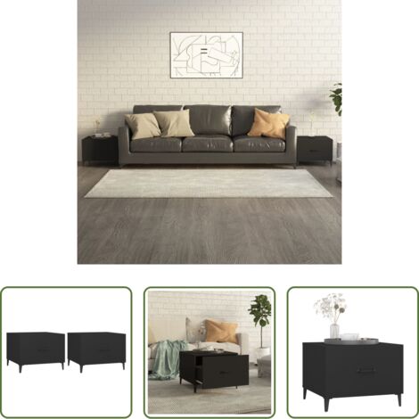 Mesa de centro industrial -  Mesa de centro con patas de metal 2 unidades negro 50x50x40 cm