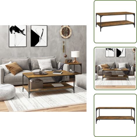 Mesa de centro industrial - vidaXL Mesa de centro madera contrachapada roble ahumado 100x50x40 cm - Mesa de centro con patas ajustables