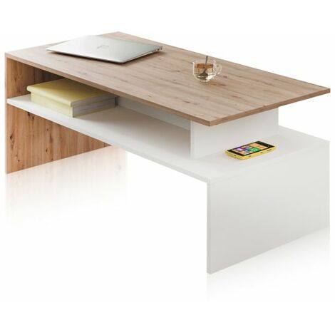 Mesa de centro Iris Blanco Artik (Blanco Mate) - Roble Nodi 50cm (ancho) x 43cm (alto)