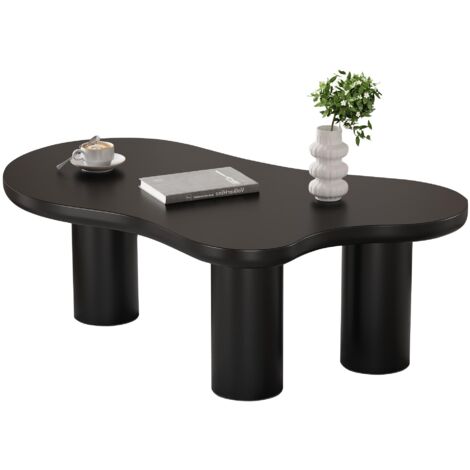 Mesa de centro irregular en forma de nube, superficie de fácil cuidado, con 3 patas de PVC, ideal para salón, oficina y dormitorio (negro)