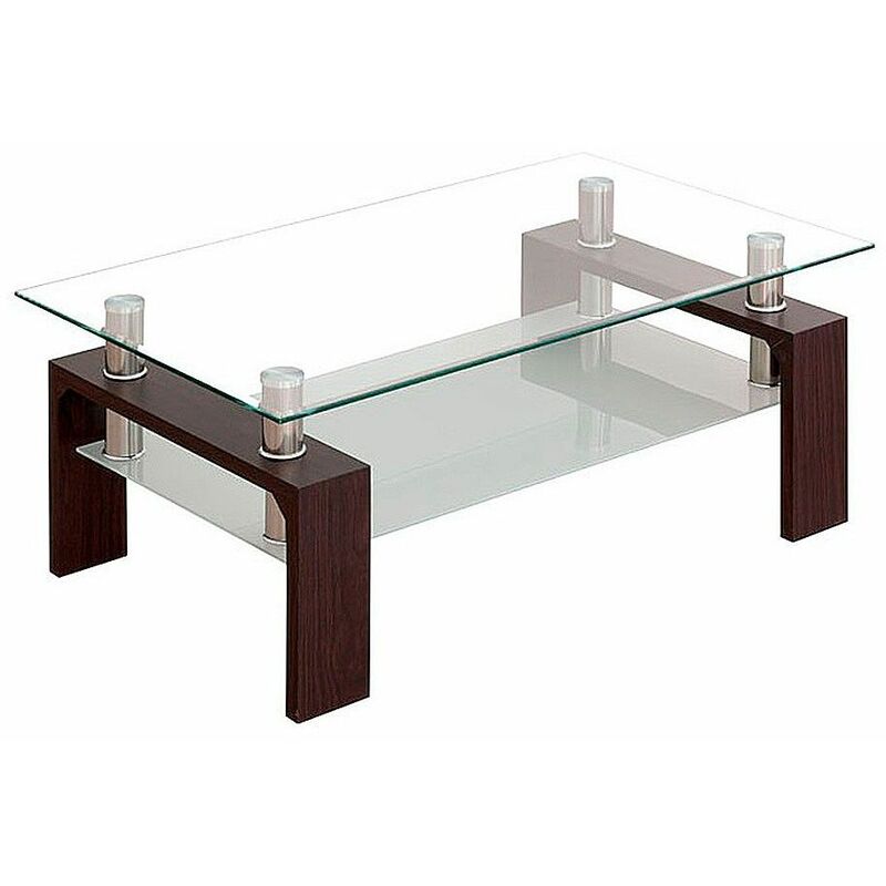 

®- Mesa de centro Kendra de madera y cristal templado anti-roturas, líneas sobrias, diseño lineal minimalista | Color: - Wengue - Home Heavenly