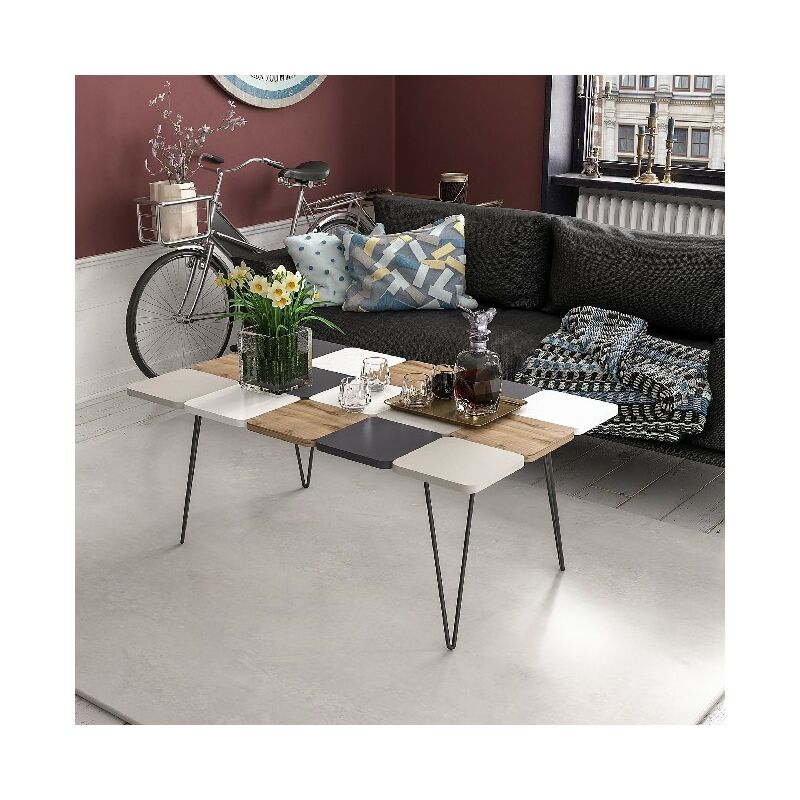 

Mesa de Centro Leaf para Salon - Blanco, Nogal, Gris, Antracita en Madera, 110 x 66 x 40 cm