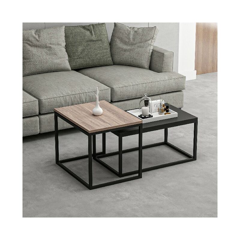 

Mesa de centro Leka - con estantes - Salon - Madera de nogal, negra, 60 x 47 x 45 cm