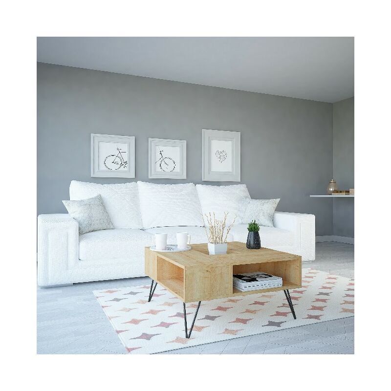 

Mesa de Centro Lord Baja - con Compartimientos - para Salon - Roble, Negro en Madera, 80 x 80 x 38,6 cm