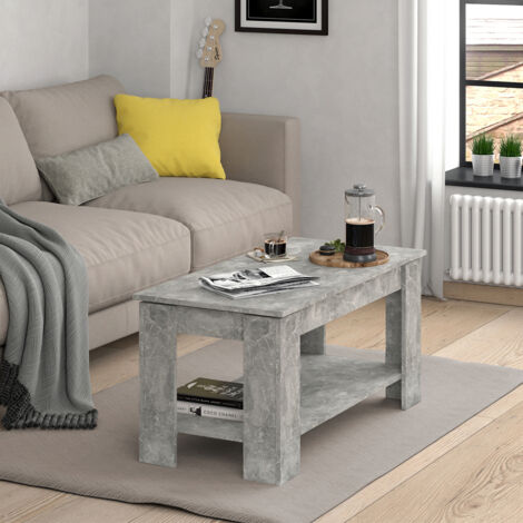 Mesa de centro Lorenz, Hormigón, 100 x 50 cm con función elevadora, Vicco