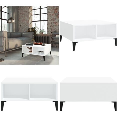 Mesa de centro madera contrachapada blanca 60x60x30 cm - Madera contrachapada - Almacenamiento