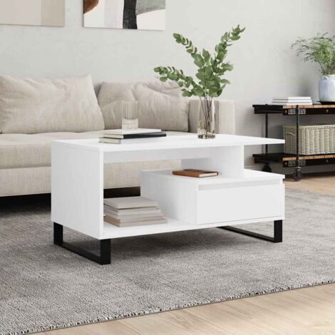 Mesa de centro madera contrachapada blanca 90x49x45 cm