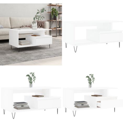 Mesa de centro madera contrachapada blanca 90x49x45 cm - Mesa de centro de madera - Mesa de centro blanca