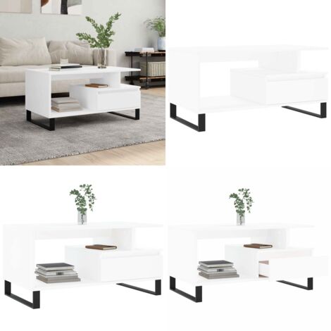 Mesa de centro madera contrachapada blanca 90x49x45 cm - Mesa de centro de madera - Mesa de centro blanca