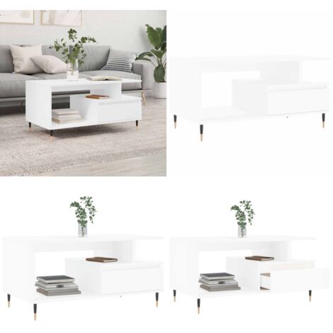 Mesa de centro madera contrachapada blanca 90x49x45 cm - Mesa de centro de madera - Mesa de centro blanca