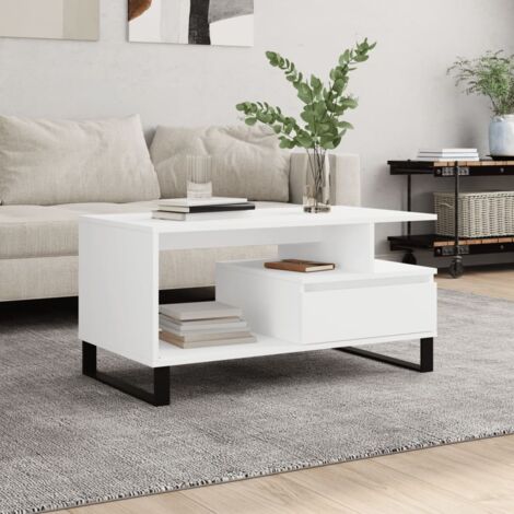 Mesa de centro madera contrachapada blanca 90x49x45 cm vidaXL