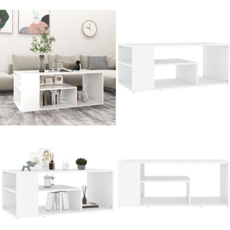 Mesa de centro madera contrachapada blanco 100x50x40 cm - Mesa de centro de madera - Mesa de centro blanca