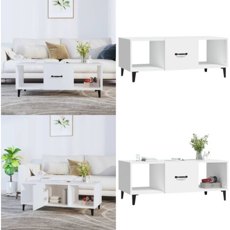 Mesa de centro madera contrachapada blanco 102x50x40 cm - Madera contrachapada - Mesa de salón