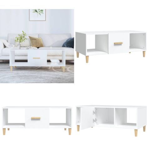 Mesa de centro madera contrachapada blanco 102x50x40 cm - Mesa de centro de madera - Mesa de centro blanca