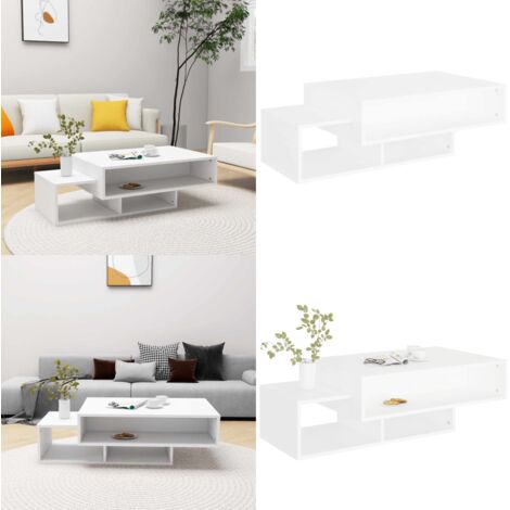 Mesa de centro madera contrachapada blanco 105x55x32 cm - Almacenamiento - Madera contrachapada