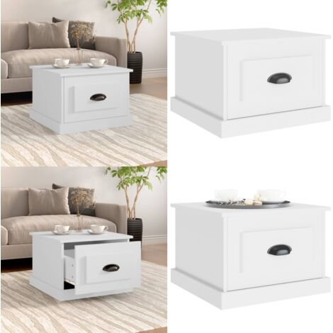 Mesa de centro madera contrachapada blanco 50x50x35 cm - Mesa de centro de madera - Mesa de centro blanca