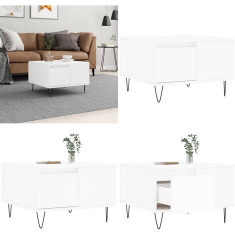 Mesa de centro madera contrachapada blanco 55x55x36,5 cm - Mesa de centro de madera - Mesa de centro blanca