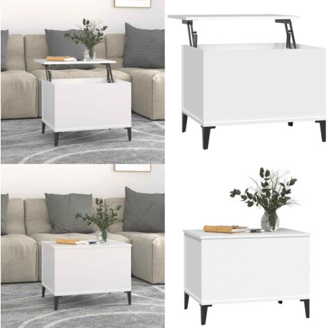 Mesa de centro madera contrachapada blanco 60x44,5x45 cm - Mesa de centro de madera - Mesa de centro con superficie elevable