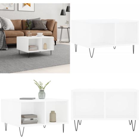 Mesa de centro madera contrachapada blanco 60x50x36,5 cm - Madera contrachapada - Mesa de centro blanca