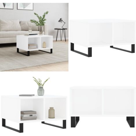 Mesa de centro madera contrachapada blanco 60x50x36,5 cm - Madera contrachapada - Mesa de centro blanca