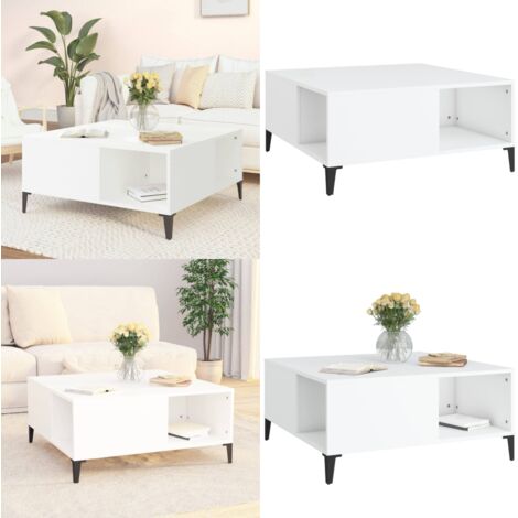 Mesa de centro madera contrachapada blanco 80x80x36,5 cm - Mesa de salón - Mesa de centro de madera