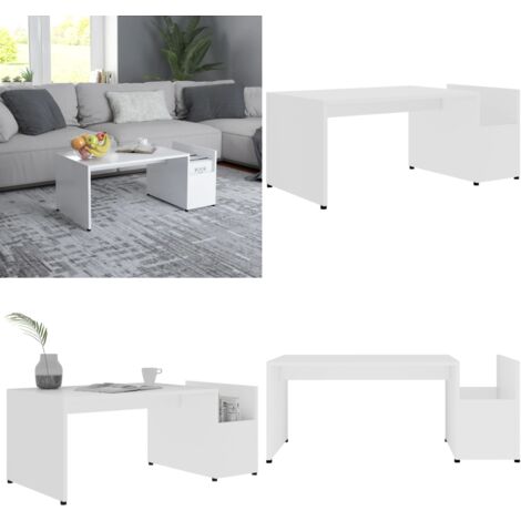 Mesa de centro madera contrachapada blanco 90x45x35 cm - Mesa de centro madera - Mesa de centro blanco
