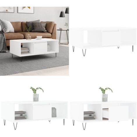 Mesa de centro madera contrachapada blanco 90x50x36,5 cm - Mesa de centro de madera - Mesa de centro blanca