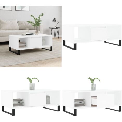 Mesa de centro madera contrachapada blanco 90x50x36,5 cm - Mesa de centro de madera - Mesa de centro blanca