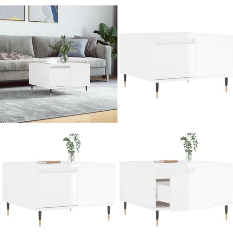 Mesa de centro madera contrachapada blanco brillo 55x55x36,5 cm - Madera contrachapada - Mesa de centro blanca