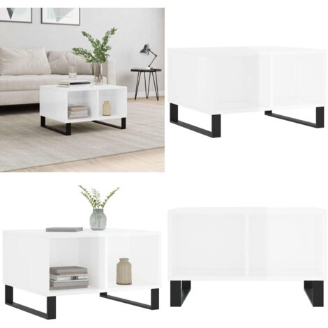 Mesa de centro madera contrachapada blanco brillo 60x50x36,5 cm - Madera contrachapada - Mesa auxiliar