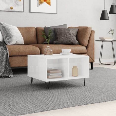 Mesa de centro madera contrachapada blanco brillo 60x50x36,5 cm vidaXL