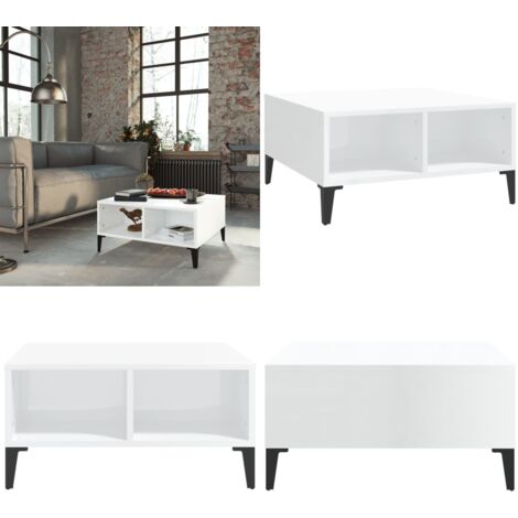 Mesa de centro madera contrachapada blanco brillo 60x60x30 cm - Madera contrachapada - Almacenamiento