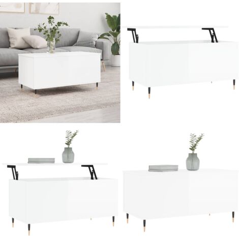 Mesa de centro madera contrachapada blanco brillo 90x44,5x45 cm - Mesa de salón - Mesa de comedor