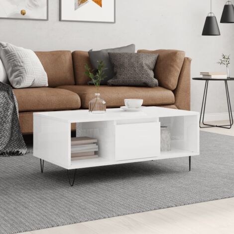 Mesa de centro madera contrachapada blanco brillo 90x50x36,5 cm vidaXL