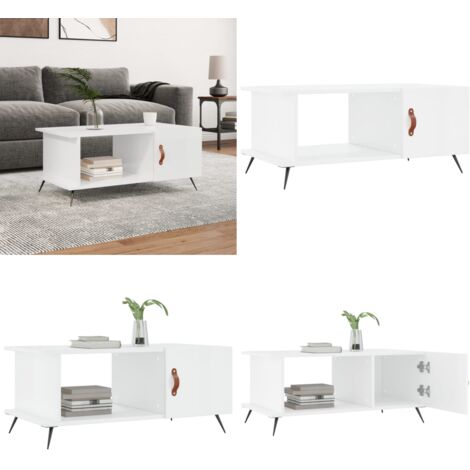 Mesa de centro madera contrachapada blanco brillo 90x50x40 cm - Madera contrachapada - Mesa de salón