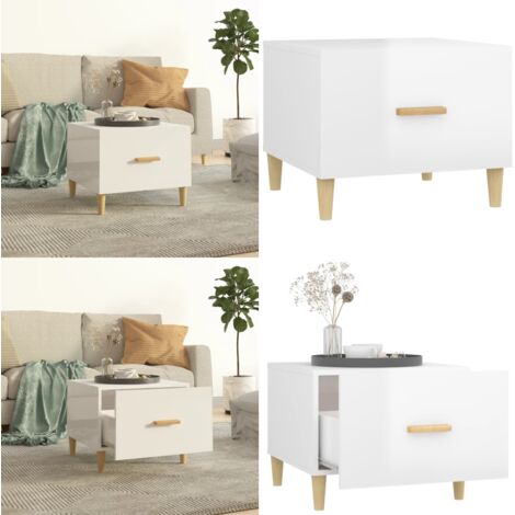 Mesa de centro madera contrachapada brillo blanco 50x50x40 cm - Mesa de salón - Madera contrachapada