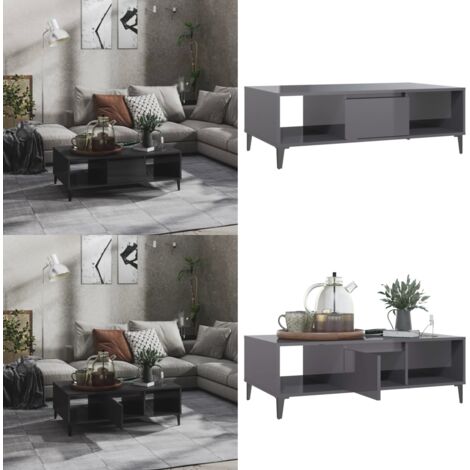 Mesa de centro madera contrachapada gris brillo 103,5x60x35 cm - Mesa de salón - Mesa industrial