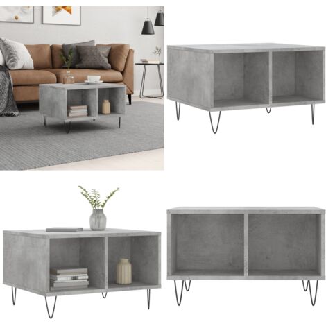 Mesa de centro madera contrachapada gris hormigón 60x50x36,5 cm - Mesa de centro gris hormigón - Mesa de centro madera contrachapada