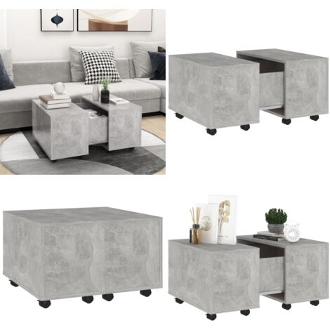 Mesa de centro madera contrachapada gris hormigón 60x60x38 cm - Mesa decorativa - Mesa extensible