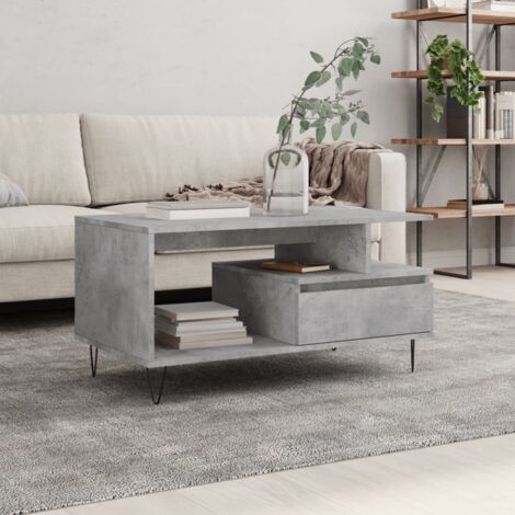 Mesa de centro madera contrachapada gris hormigón 90x49x45 cm vidaXL