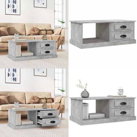 Mesa de centro madera contrachapada gris hormigón 90x50x35 cm - Mesa auxiliar - Madera contrachapada