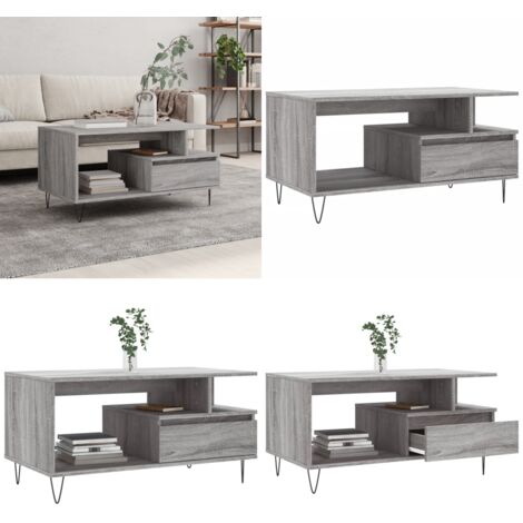 Mesa de centro madera contrachapada gris Sonoma 90x49x45 cm - Madera contrachapada - Mesa de centro gris