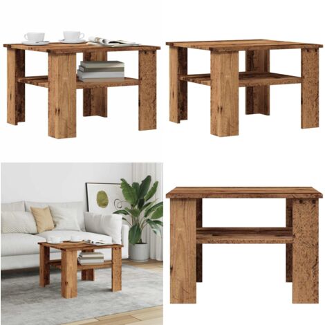 Mesa de centro madera contrachapada madera antigua 60x60x42 cm - Mesa de salón - Mesa de madera